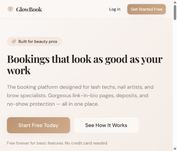 DepositToBook GlowBook public booking platform landing page