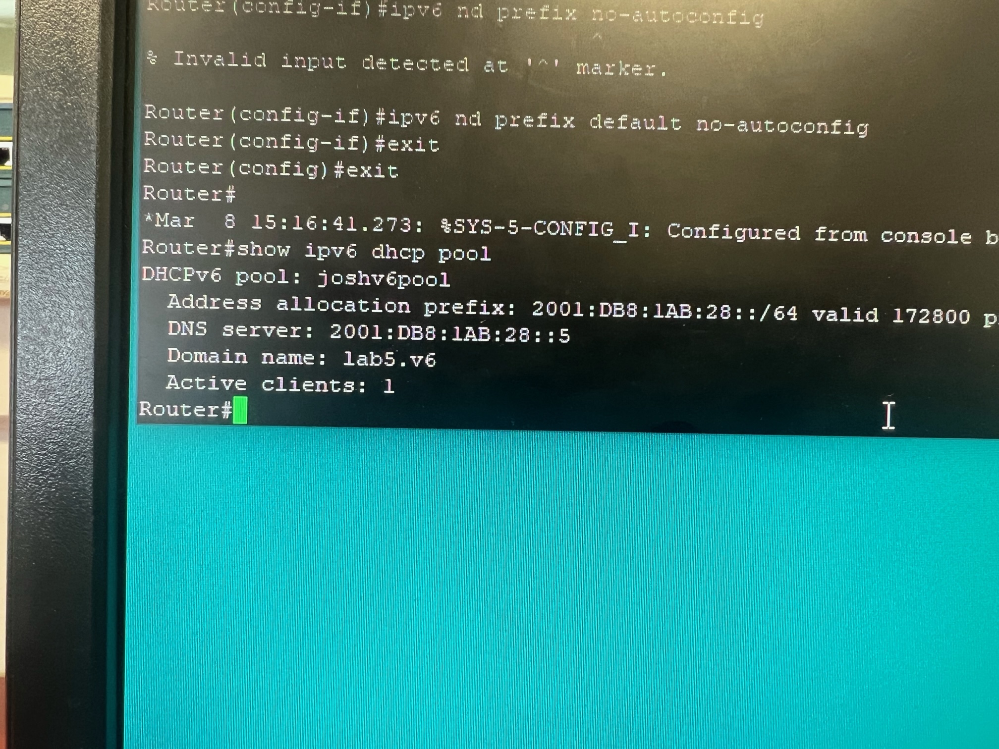 DHCPv6 pool with one active client